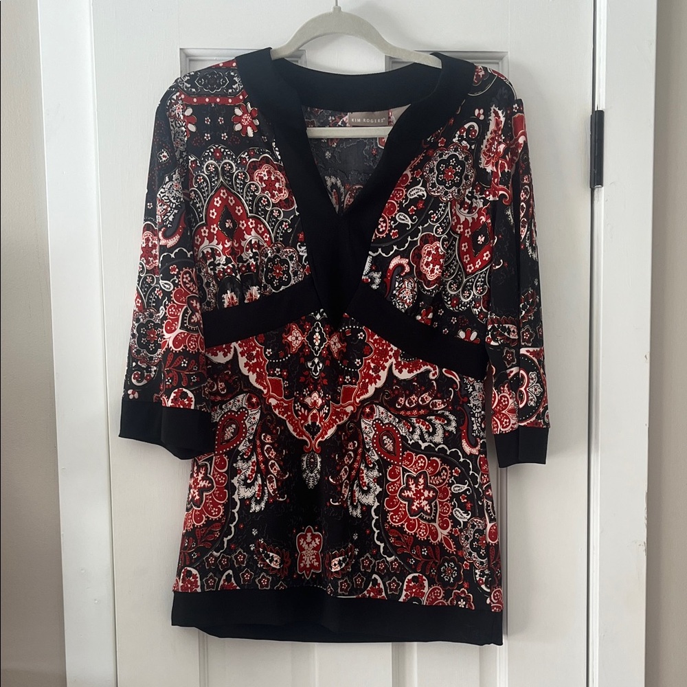 Kim Rogers Red and Black Paisley Blouse